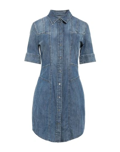 Shop Dondup Woman Mini Dress Blue Size 10 Cotton, Elastane