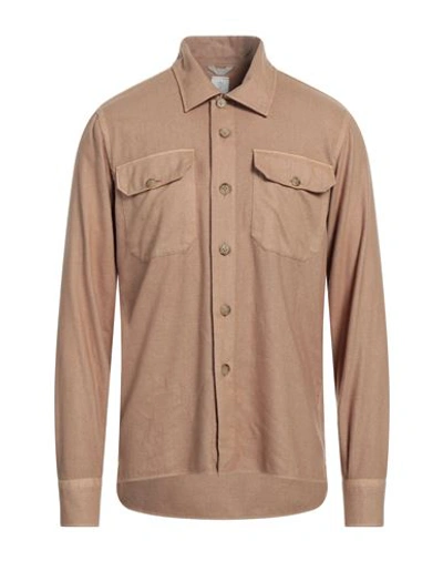 Shop Eleventy Man Shirt Camel Size Xl Wool, Polyester In Beige