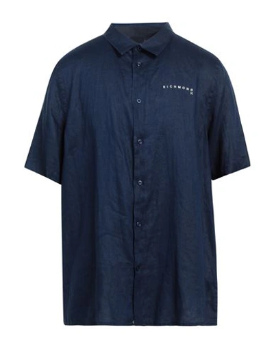 Shop Richmond X Man Shirt Blue Size 40 Linen