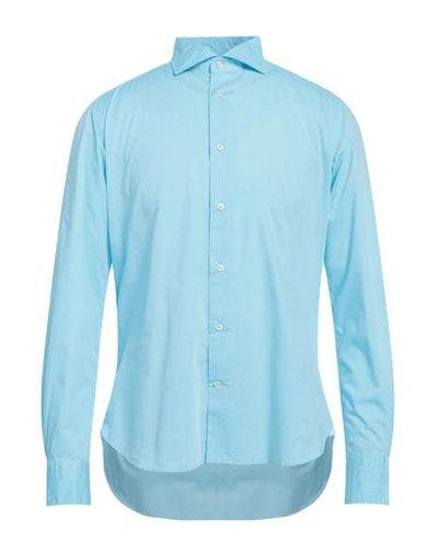 Shop Mastai Ferretti Man Shirt Turquoise Size 17 ½ Cotton In Blue