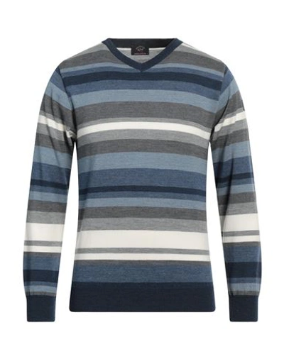 Shop Paul & Shark Man Sweater Slate Blue Size Xxl Virgin Wool