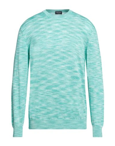 Shop Drumohr Man Sweater Turquoise Size 44 Cotton In Blue