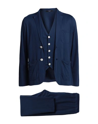 Shop Takeshy Kurosawa Man Suit Navy Blue Size Xxl Viscose, Polyamide