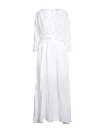 Shop European Culture Woman Maxi Dress White Size L Ramie, Cotton
