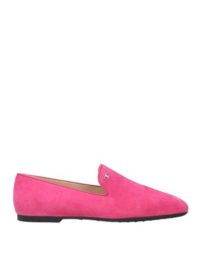 Shop Tod's Woman Loafers Fuchsia Size 8 Soft Leather In Pink