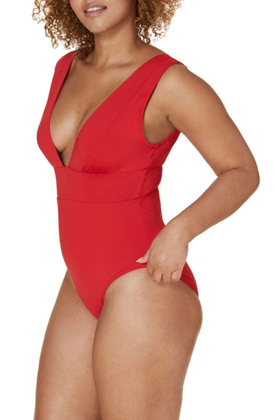 Shop Andie The Mykonos Long Torso One-piece Swimsuit In Cherry Red