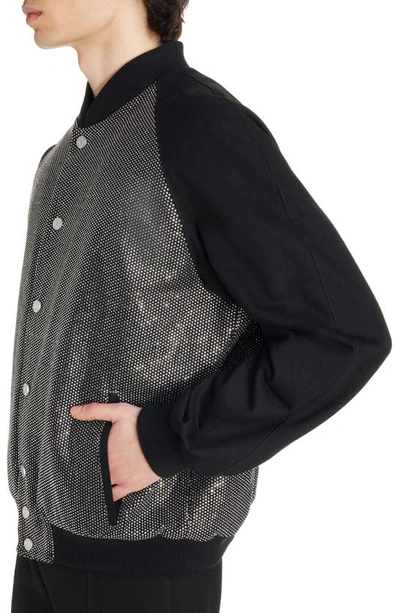 Shop Balmain Crystal Embellished Retro Bomber Jacket In Black/ Crystal