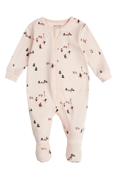 Shop Firsts By Petit Lem Pond Skating Print Fitted Organic Cotton One-piece Pajamas In Light Pink