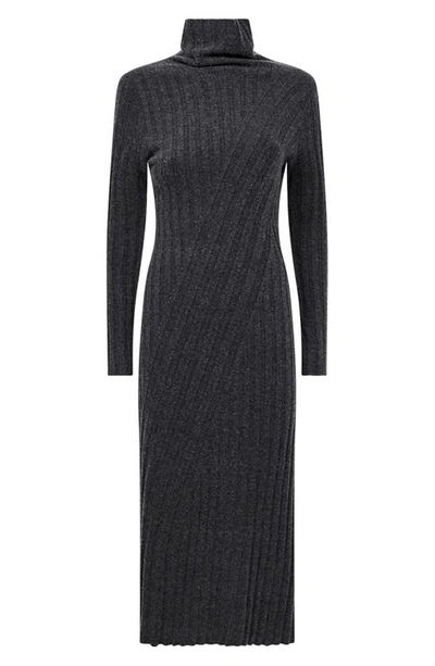 Shop Reiss Cady Long Sleeve Mixed Rib Midi Sweater Dress In Charcoal