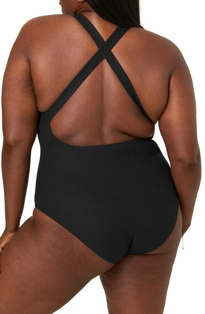 Shop Andie Tulum Ribbed One-piece Long Torso Swimsuit In Black