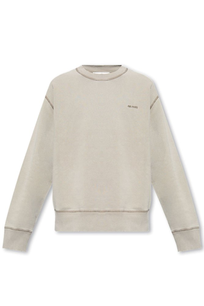 Shop Ami Alexandre Mattiussi Ami Paris Logo Embroidered Crewneck Sweatshirt In Grey