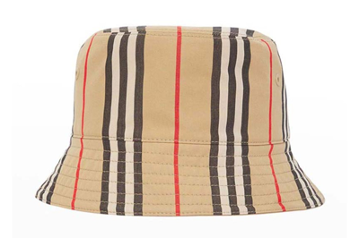Pre-owned Burberry Reversible Icon Stripe Bucket Hat Beige
