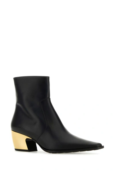 Shop Bottega Veneta Woman Black Leather Tex Ankle Boots