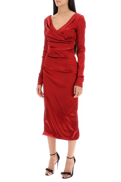 Shop Dolce & Gabbana Draped Dress In Satin Women In Red
