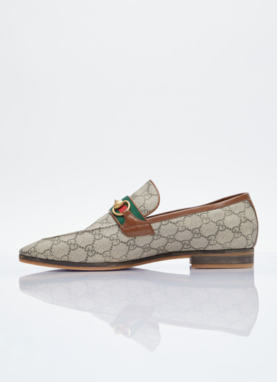 Shop Gucci Men Horsebit Web Loafers In Cream