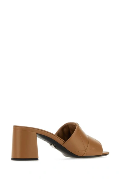 Shop Prada Woman Biscuit Nappa Leather Mules In Brown