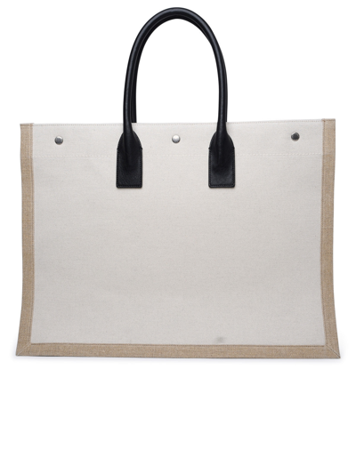 Shop Saint Laurent Man  'rive Gauche' Large Beige Linen Bag In Cream