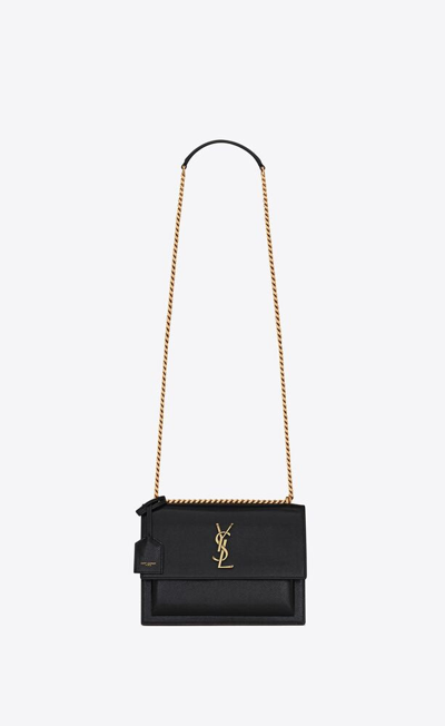 Shop Saint Laurent Women Medium Sunset Leather Chain Bag In Black