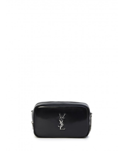 Shop Saint Laurent Women Mini Lou Shiny Canvas Shoulder Bag In Black