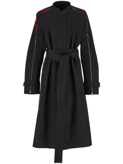 Ferragamo Poplin Trench Coat With Contrasting Inserts In Black