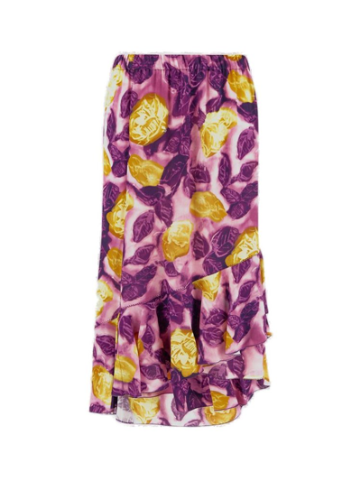 Shop Marni Floral Printed Asymmetric Midi Skirt In Multi