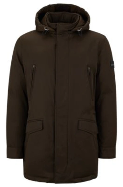 Shop Hugo Boss Down-filled Hooded Jacket With Logo Patch In Light Green