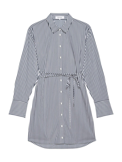Shop Frame Women's Belted Stripe Cotton Shirtdress In Blanc Multi