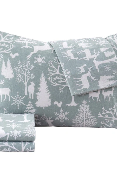 Woven & Weft Turkish Cotton Holiday Print Sheet Set In Enchanted Woods - Blue