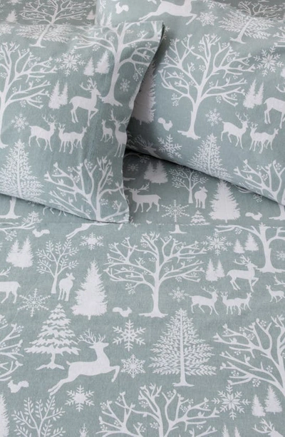 Woven & Weft Turkish Cotton Holiday Print Sheet Set In Enchanted Woods - Blue