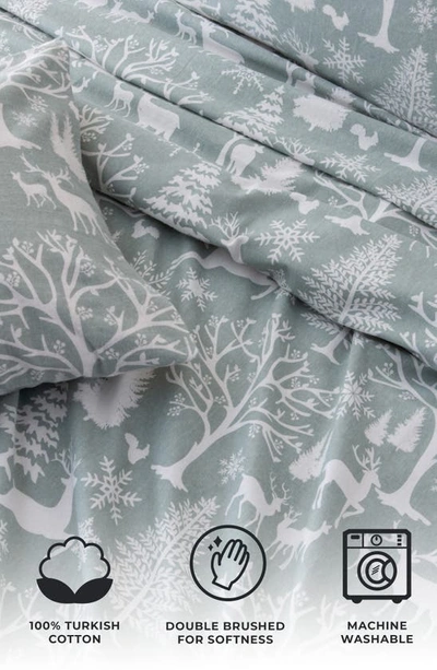 Woven & Weft Turkish Cotton Holiday Print Sheet Set In Enchanted Woods - Blue
