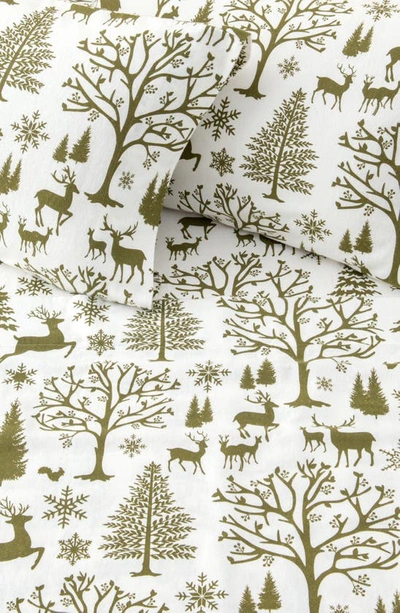 Woven & Weft Turkish Cotton Holiday Print Sheet Set In Olive Branch Enchanted Woods