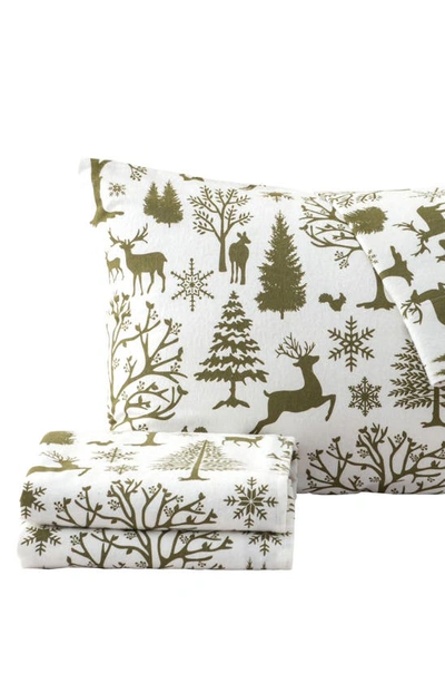 Woven & Weft Turkish Cotton Holiday Print Sheet Set In Olive Branch Enchanted Woods