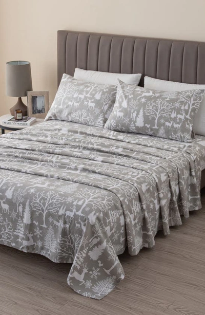 Woven & Weft Turkish Cotton Holiday Print Sheet Set In Enchanted Woods - Grey