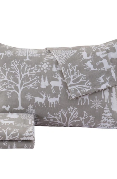 Woven & Weft Turkish Cotton Holiday Print Sheet Set In Enchanted Woods - Grey