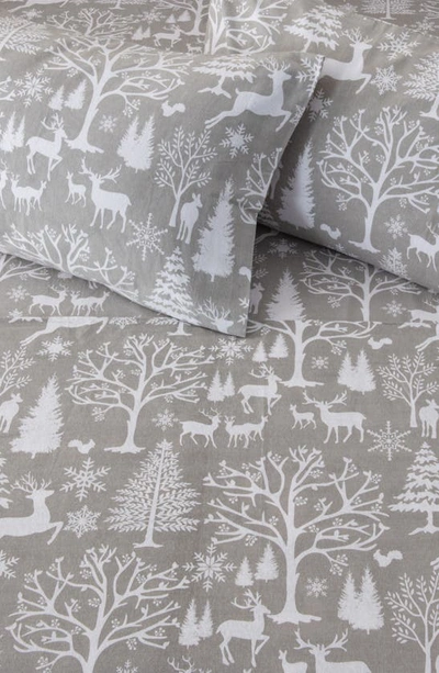 Woven & Weft Turkish Cotton Holiday Print Sheet Set In Enchanted Woods - Grey