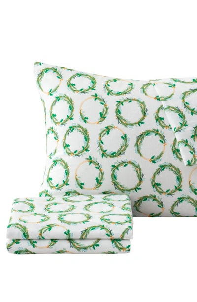 Woven & Weft Turkish Cotton Holiday Print Sheet Set In Wreath