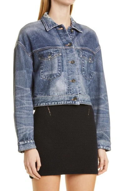 Shop Rag & Bone Miramar Crop Denim Trucker Jacket In Mel