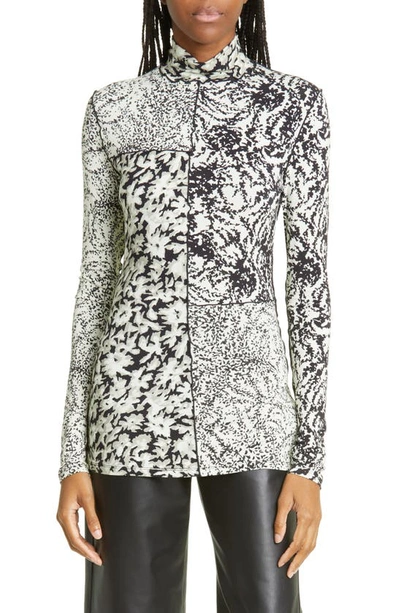 Shop Proenza Schouler White Label Floral Patchwork Jersey Turtleneck In Pearl/ Black