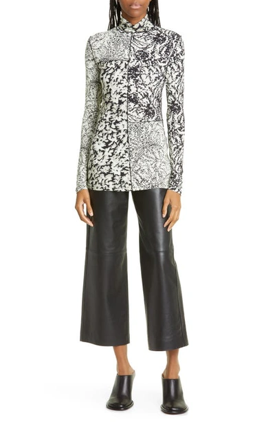 Proenza Schouler White Label Mixed-floral Turtleneck Top In Pearl/ Black