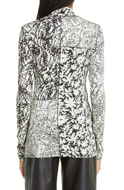 Proenza Schouler White Label Mixed-floral Turtleneck Top In Pearl/ Black