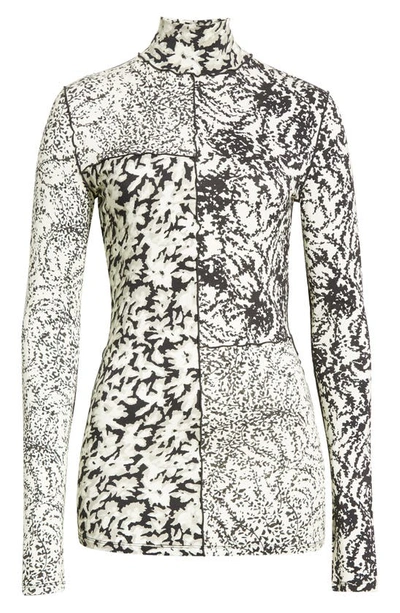 Shop Proenza Schouler White Label Floral Patchwork Jersey Turtleneck In Pearl/ Black