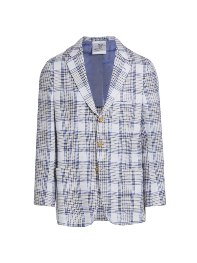Shop Kiton Men's Plaid Cashmere-linen Three-button Sport Coat In Sky Blue