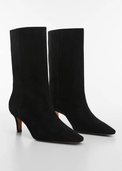 Shop Mango Leather Boots With Kitten Heels Black