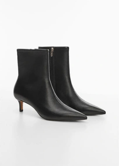 Shop Mango Leather Boots With Kitten Heels Black