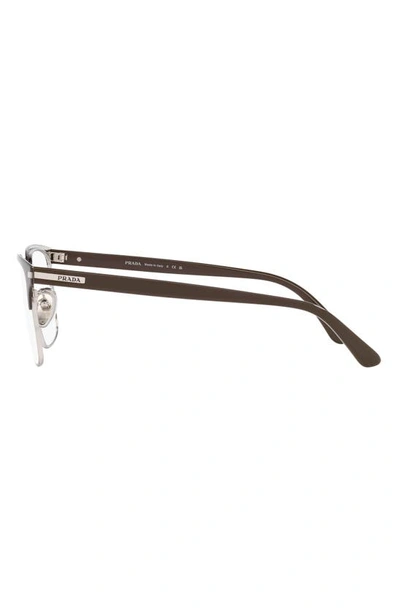 Prada 55mm Rectangular Optical Glasses In Silver