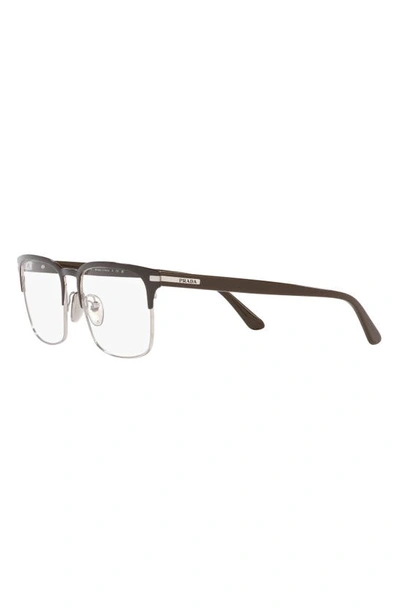 Prada 55mm Rectangular Optical Glasses In Silver