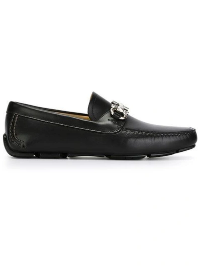 Shop Ferragamo Gancini Bit Loafers In Black