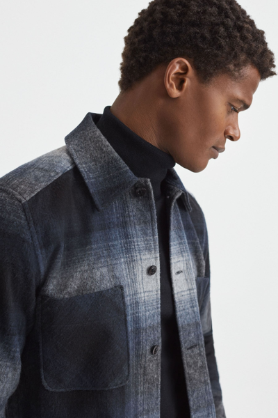 Shop Reiss Idaho - Blue Multi Wool Blend Check Overshirt, Xl
