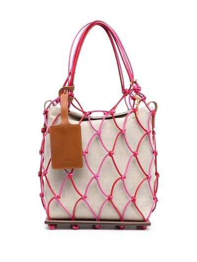 Shop Jacquemus Woven Design Tote Bag In Pink &amp; Purple