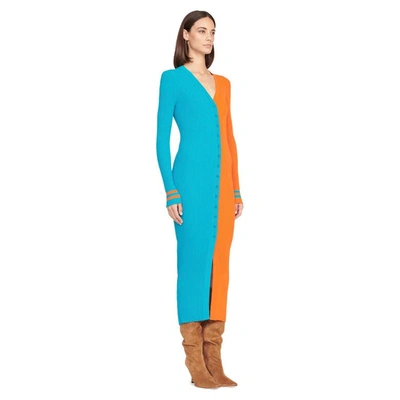 Shop Staud Aqua/orange Miami Dolphins Shoko Knit Button-up Sweater Dress